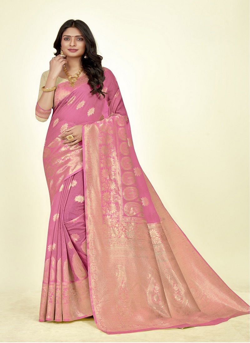 Pr 12275 Linen Silk Jacquard Weaving Saree Collection
